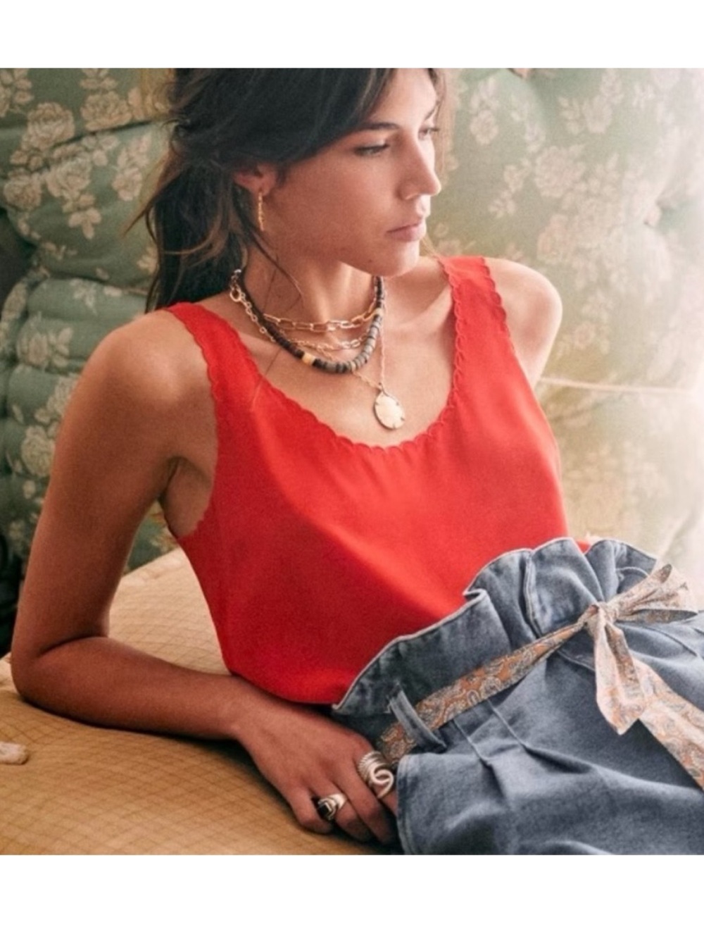 Sezane Red Silk Tank